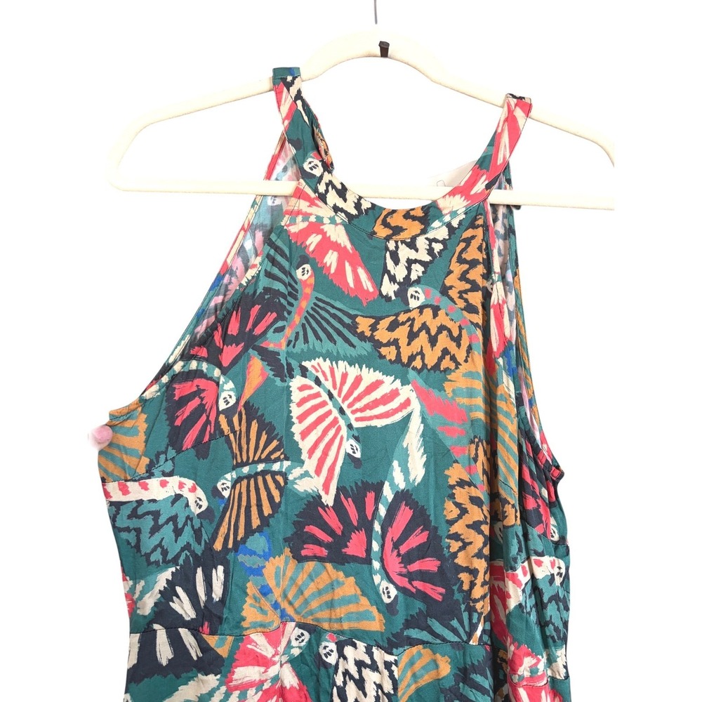 FARM Rio Jumpsuit Green Tropical Butterfly Halter Wide Leg Anthropologie L - Picture 7 of 10